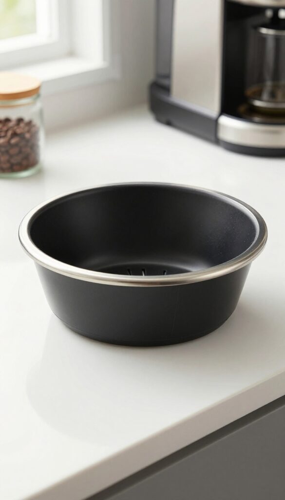 Clean coffee filter basket holder on a white counter