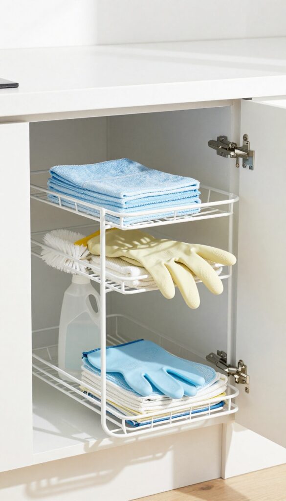 Pull-out caddy for cleaning supplies under kitchen sink