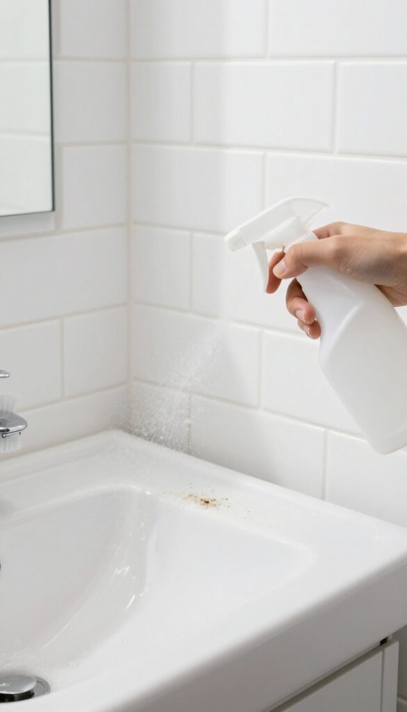 Hydrogen peroxide bubbling on bathroom grout during cleaning