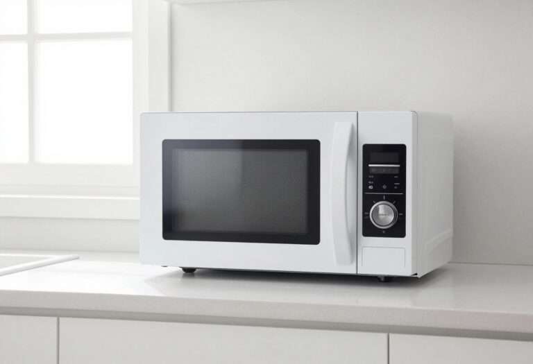 Clean microwave interior with light reflecting off surfaces