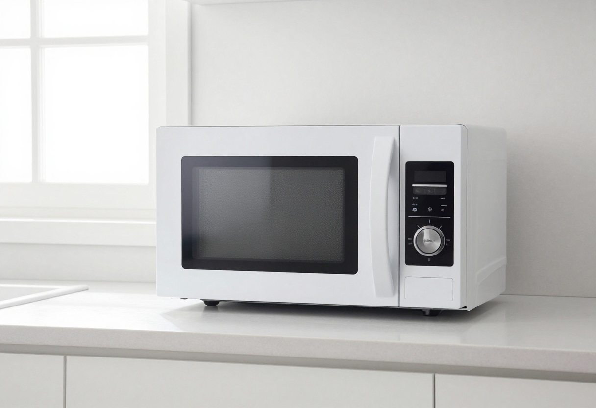 Clean microwave interior with light reflecting off surfaces