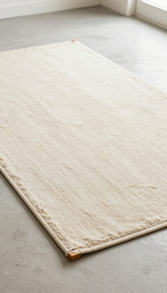 Wet rug drying flat on patio elevated on blocks for air circulation