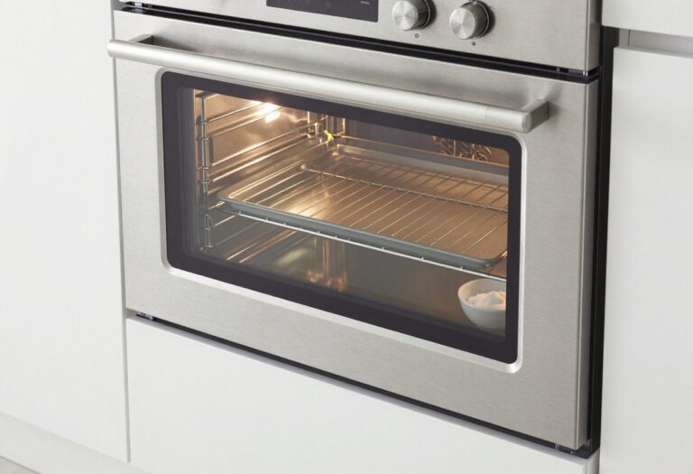 Clean oven interior with baking sheet and baking soda paste