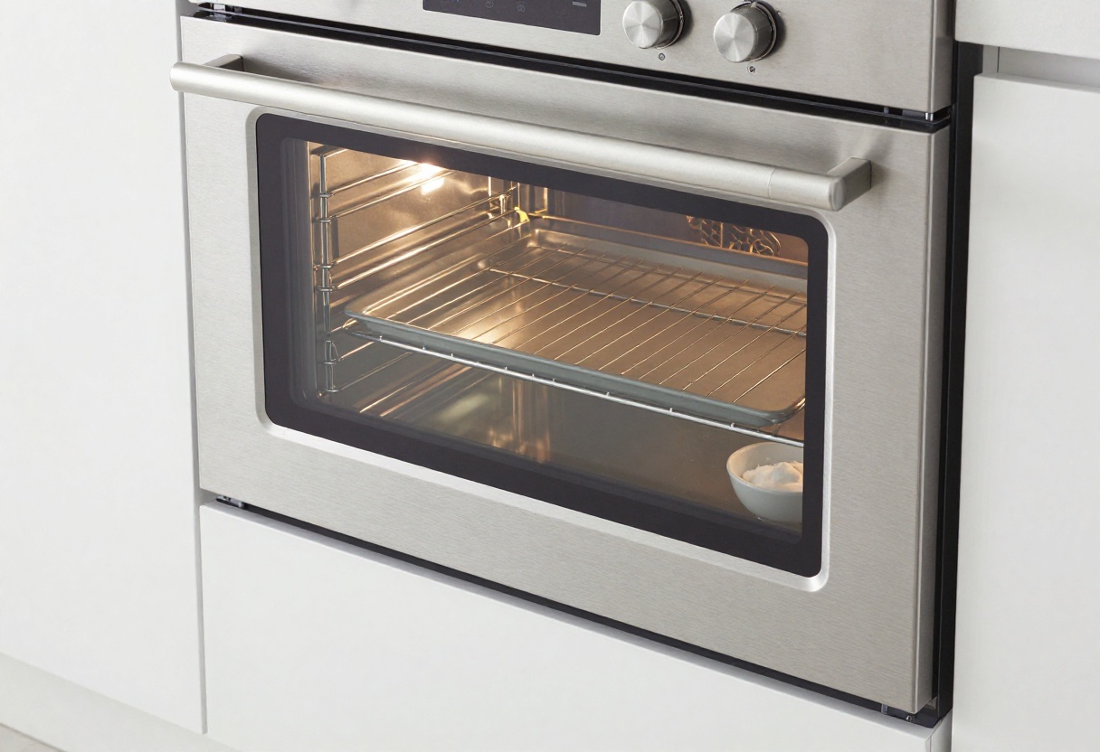 Clean oven interior with baking sheet and baking soda paste