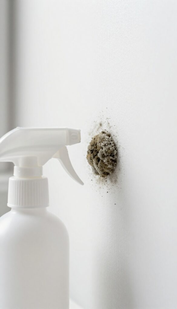 Removing mold on wall with tea tree oil spray