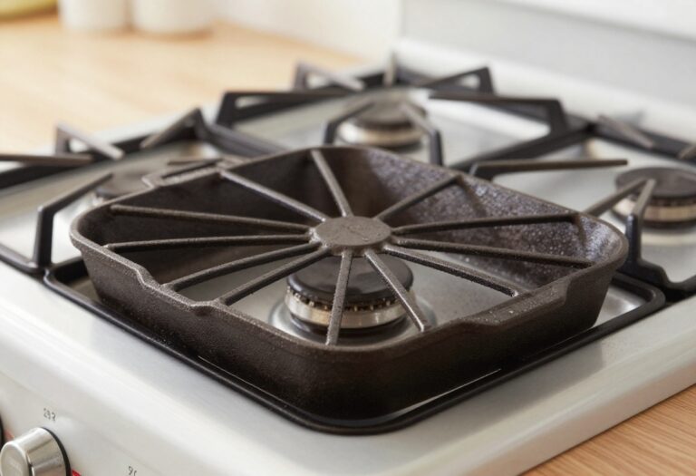 Clean cast iron stove grates on a gas stove