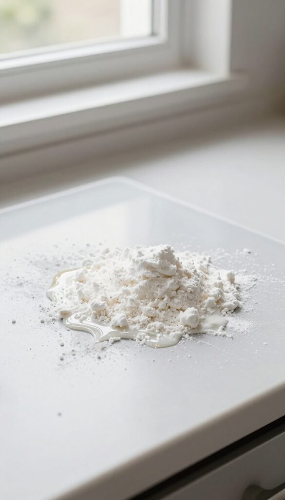 Cornstarch sprinkled on a fresh grease spill on a ceramic stovetop