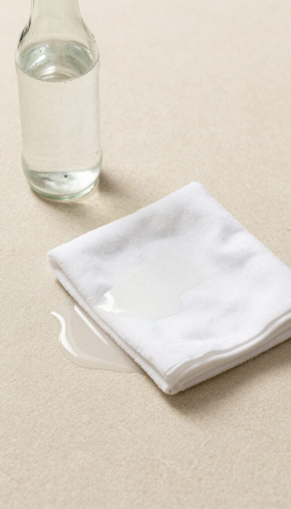 Cleaning a fresh pet stain on carpet with club soda and a white cloth