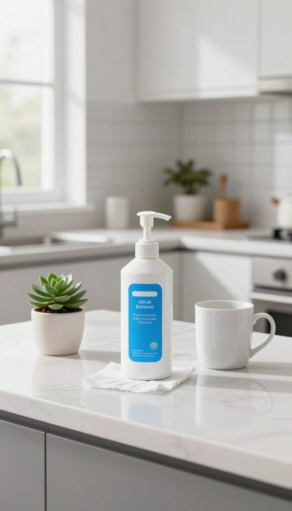 Disinfecting wipes canister on a clean kitchen counter with natural light