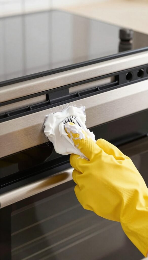 Cleaning oven gasket with dishwasher pod paste using a toothbrush