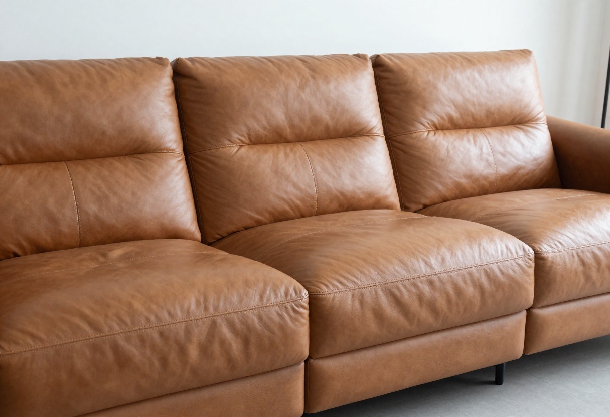 A clean leather couch in a bright living room