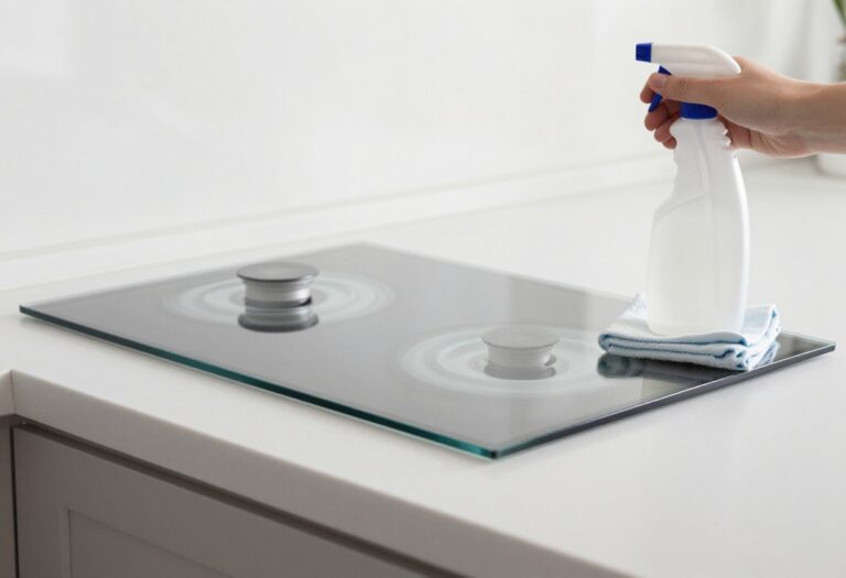 Clean glass stove top with cleaning supplies