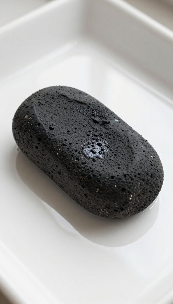 Pumice stone cleaning burnt spill on oven floor