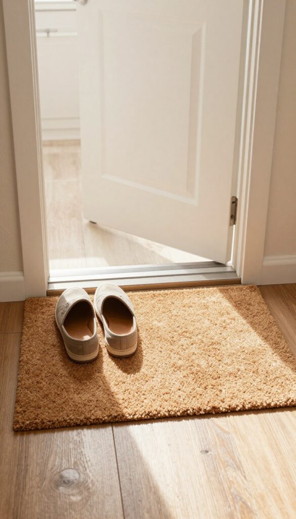 Doormats at entrance trapping dirt and moisture to protect carpet