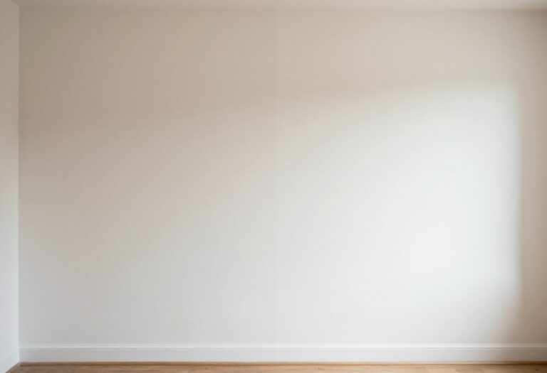 Before and after of a wall cleaning, showing scuffs and stains on the left and a clean wall on the right.