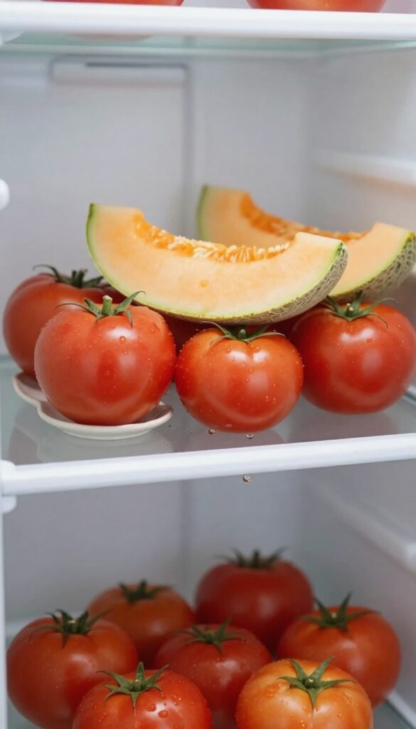 Drip tray under fresh produce in refrigerator