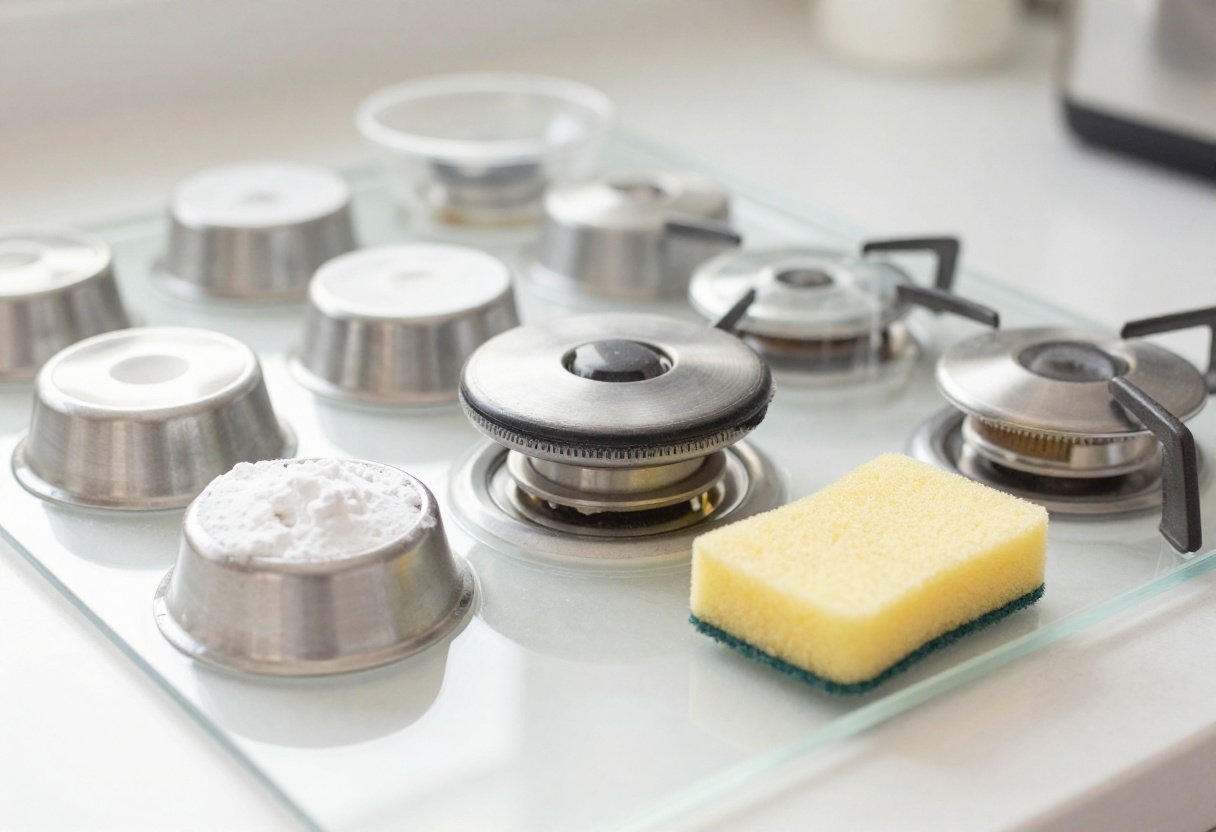 Clean glass stove top with baking soda and sponge