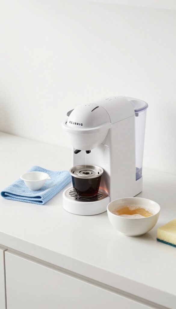 Keurig parts being washed with soap and water on a towel