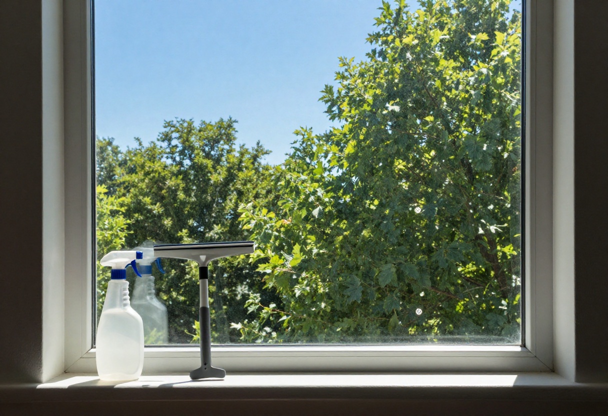 Sparkling clean window with no streaks reflecting outdoor scenery