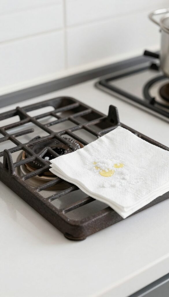 Cleaning cast iron stove grates with salt and oil