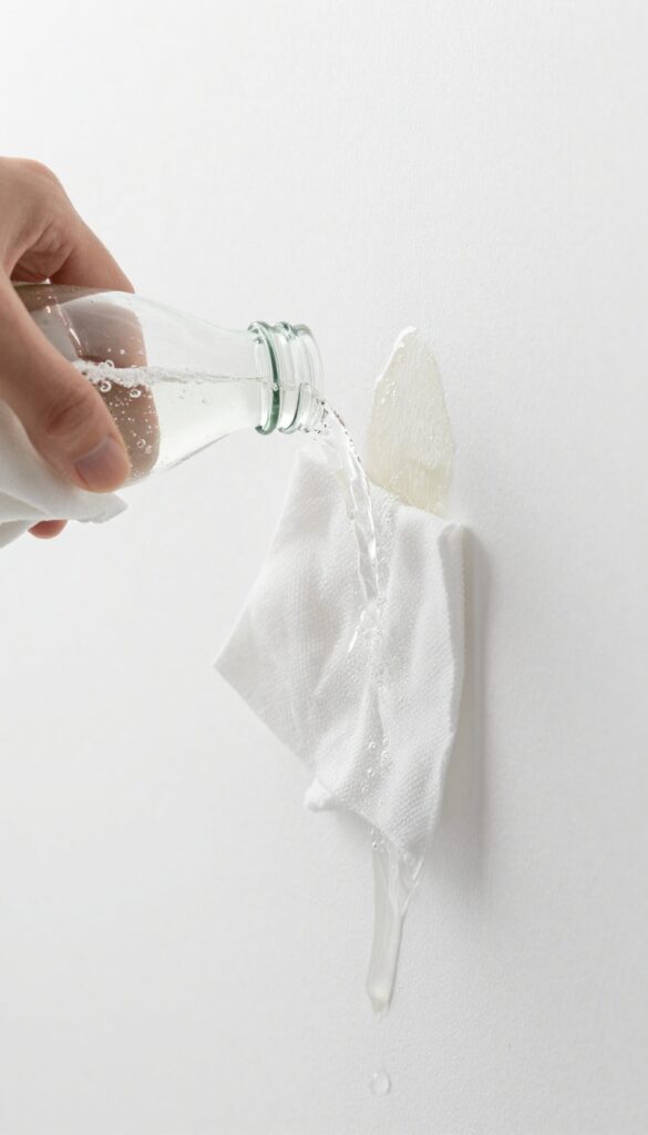 Club soda being poured onto a fresh wall stain with a cloth blotting it