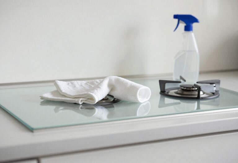 Clean glass stove top with cleaning supplies
