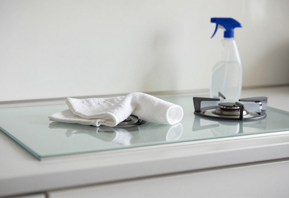 Clean glass stove top with cleaning supplies