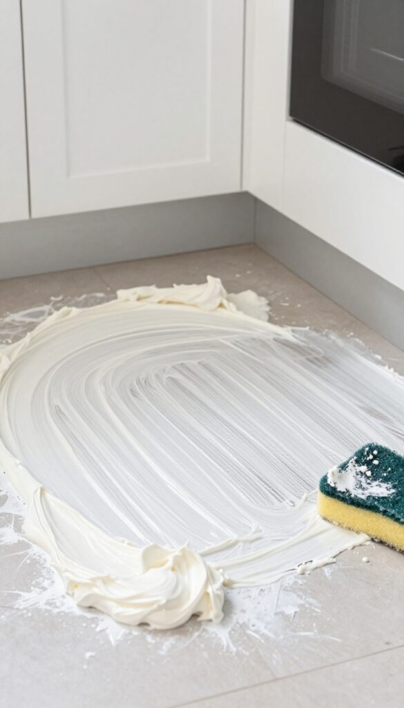 Bar Keepers Friend paste applied to greasy oven stain