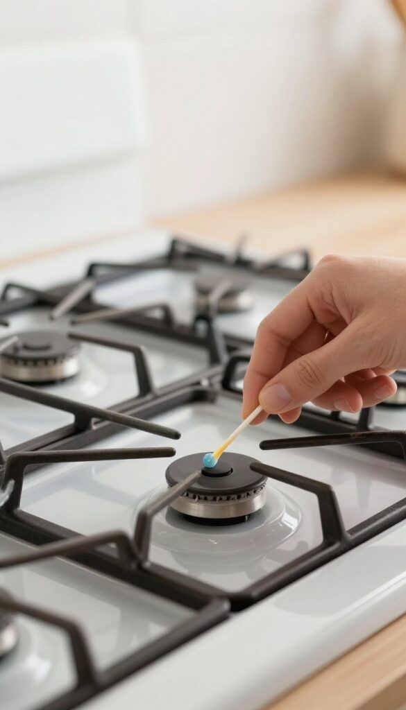 Cleaning gas stove control knobs with a Q-tip