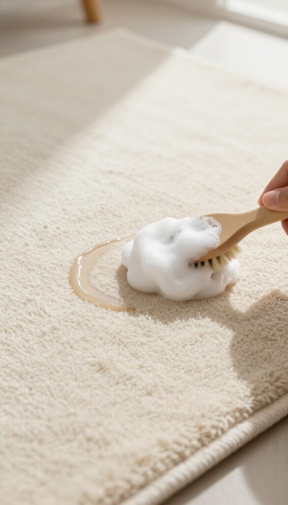 Shaving cream applied to an ink stain on a light wool rug