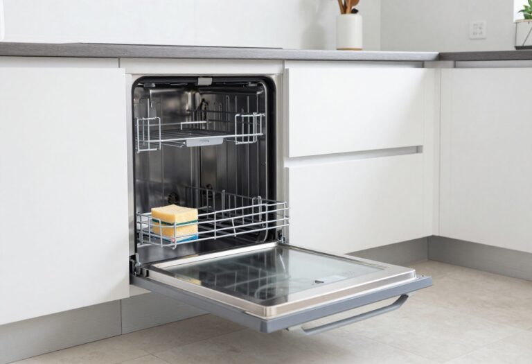 Clean oven with dishwasher pod on sponge