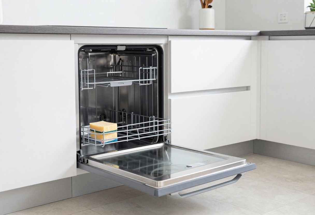 Clean oven with dishwasher pod on sponge
