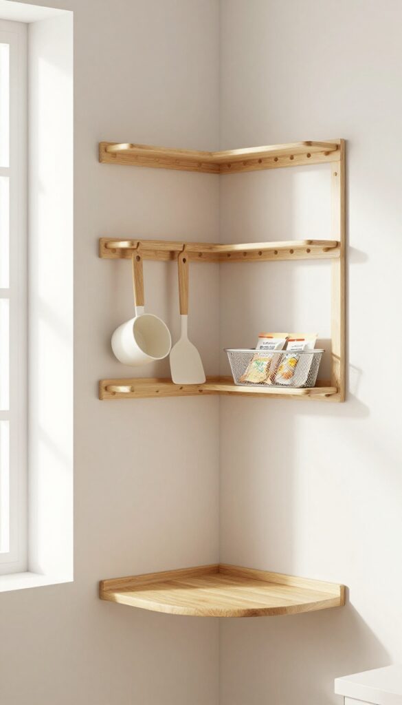 Small pantry with a pegboard on the side wall holding kitchen tools and snacks