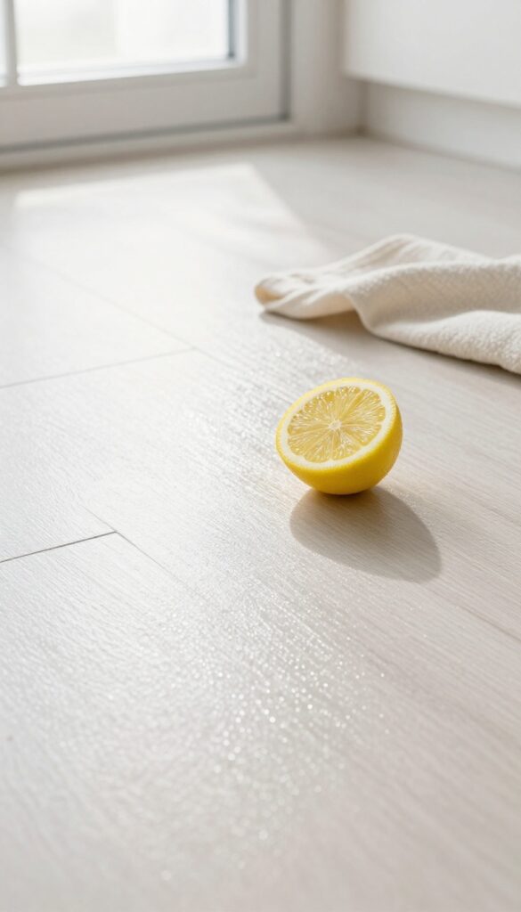 Lemon juice cleaning linoleum floor for brightness