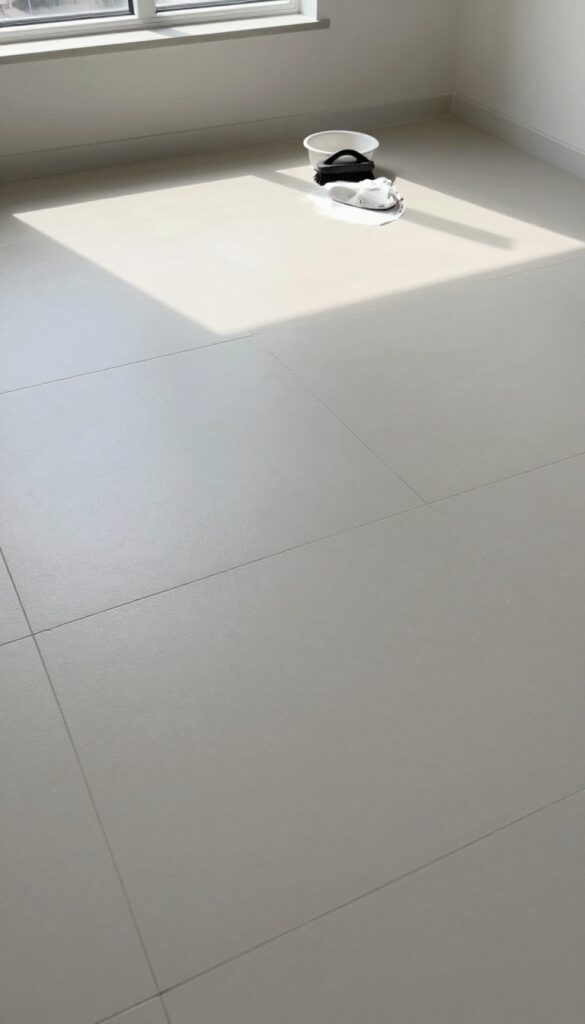 Clean tile floor after seasonal deep cleaning with grout brush and baking soda paste
