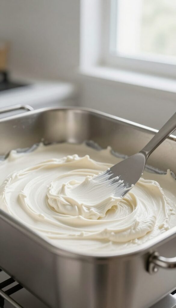 Close-up of an oven rack with cream of tartar paste applied to burnt grease spots, bright natural light, clean kitchen background.