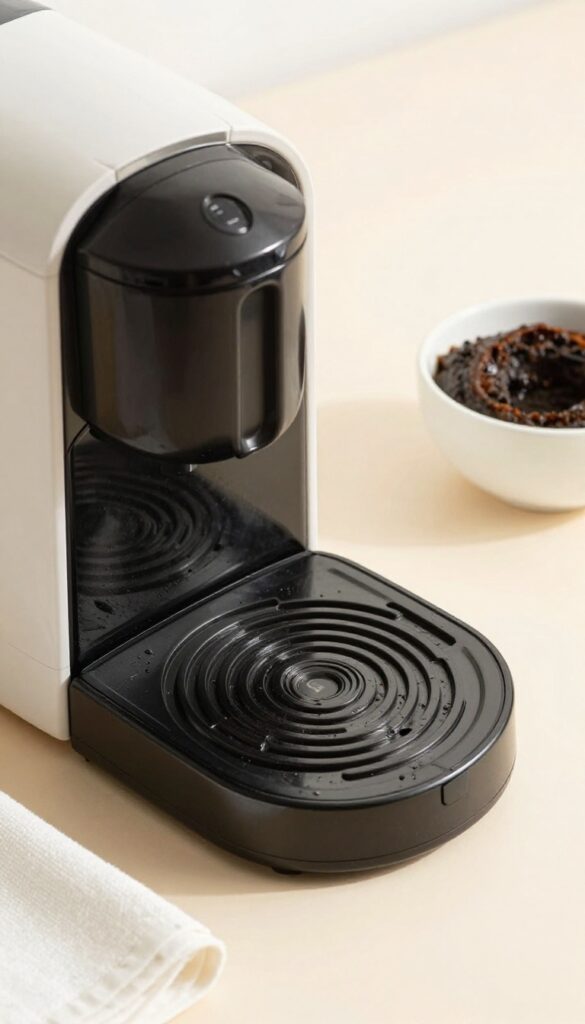 Cleaning a coffee maker warming plate with a damp cloth and baking soda paste