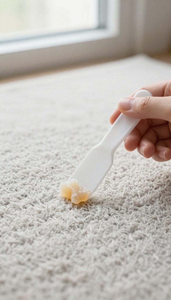 Freezing gum on a rug with an ice pack for easy removal