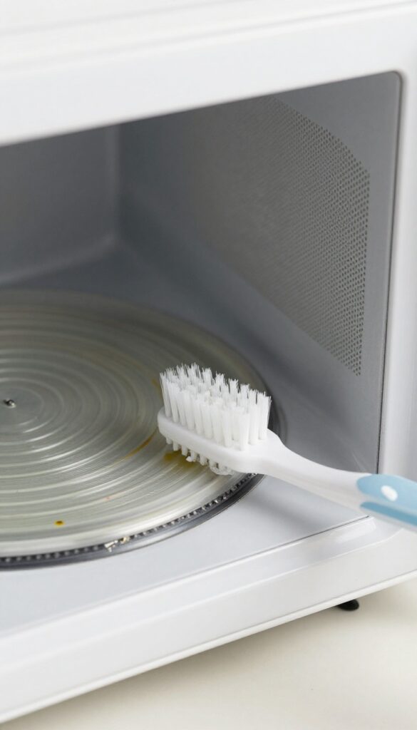 Cleaning microwave crevices with a toothbrush