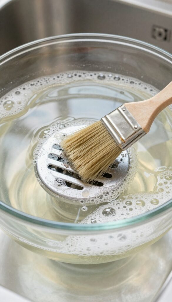 Cleaning air vent cover soaked in soapy water