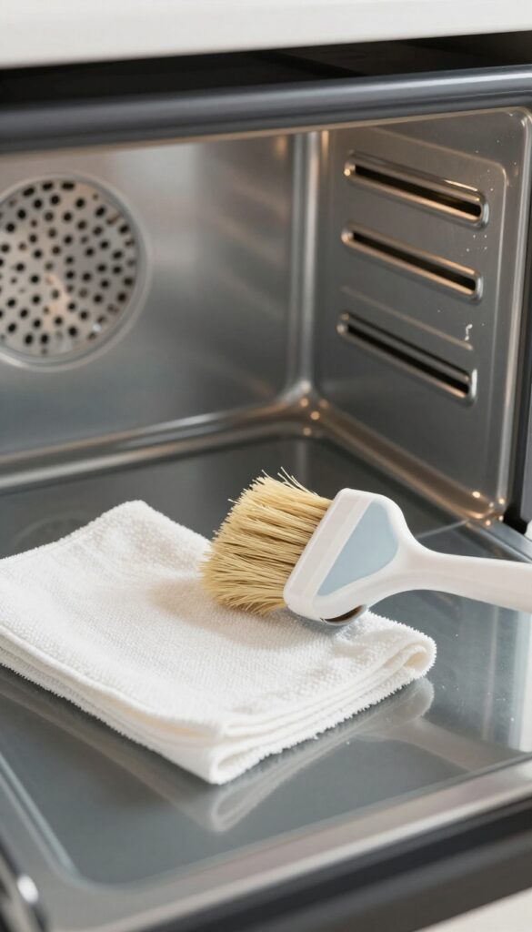 Cleaning oven vents with a soft brush to improve airflow