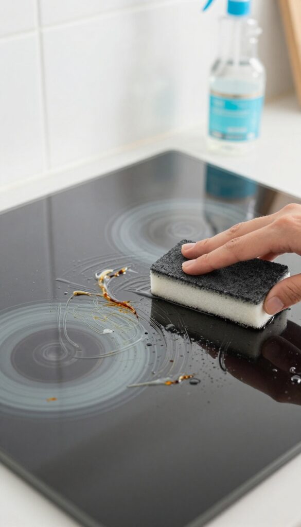 Cleaning a ceramic cooktop with a pumice stone