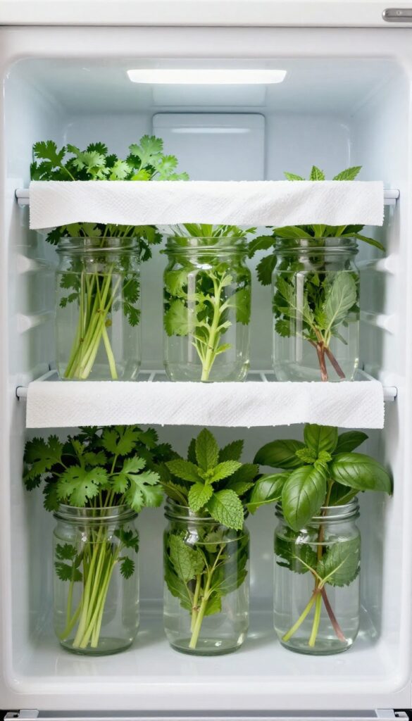 Herb keeper drawer with water jars in a refrigerator
