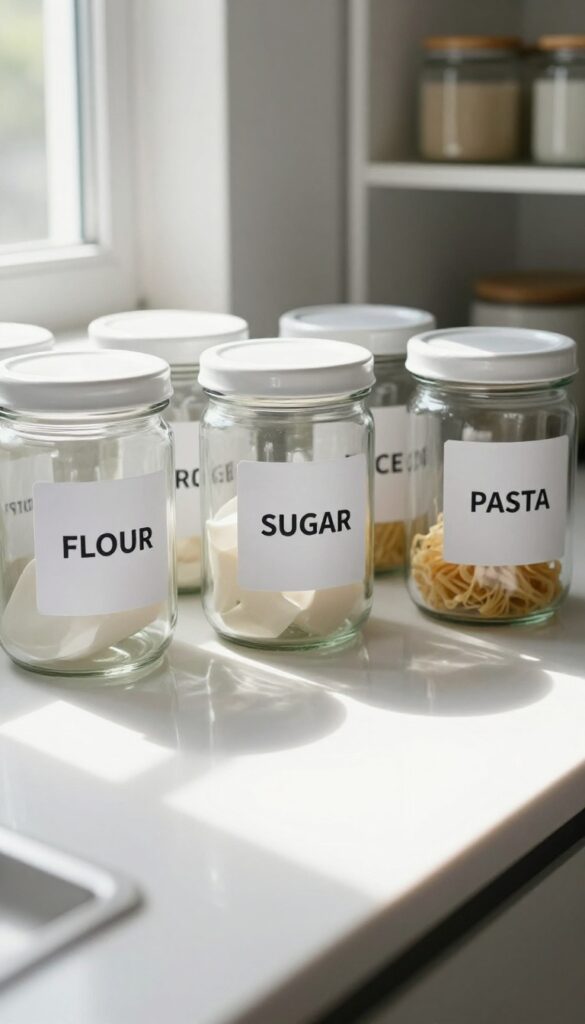 Printable template labels on pantry jars and canisters for a uniform look