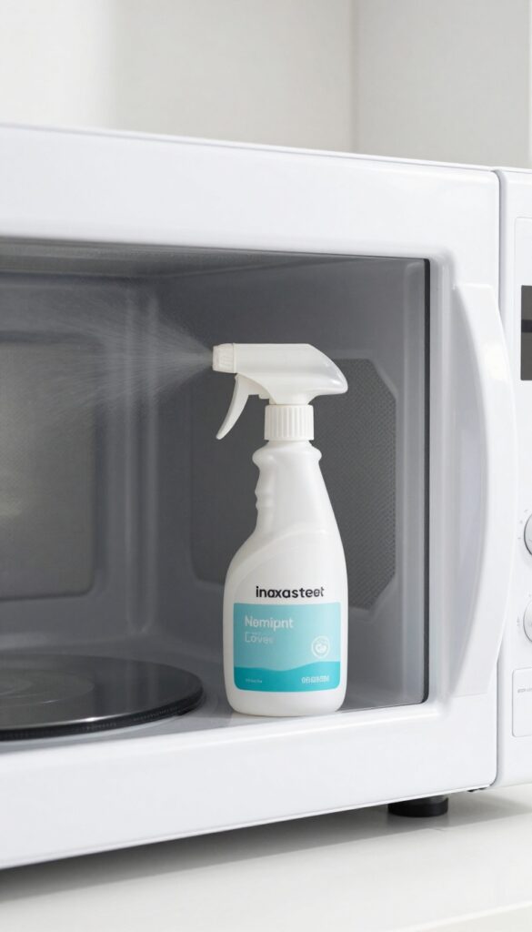 Commercial microwave cleaner spray inside a clean microwave
