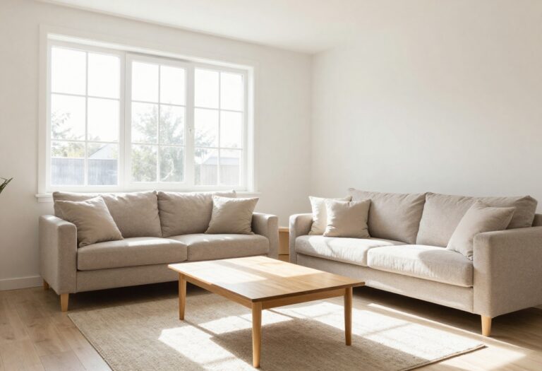 Tidy living room with clean surfaces and organized decor