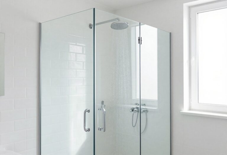 Modern bathroom with frameless glass shower partition
