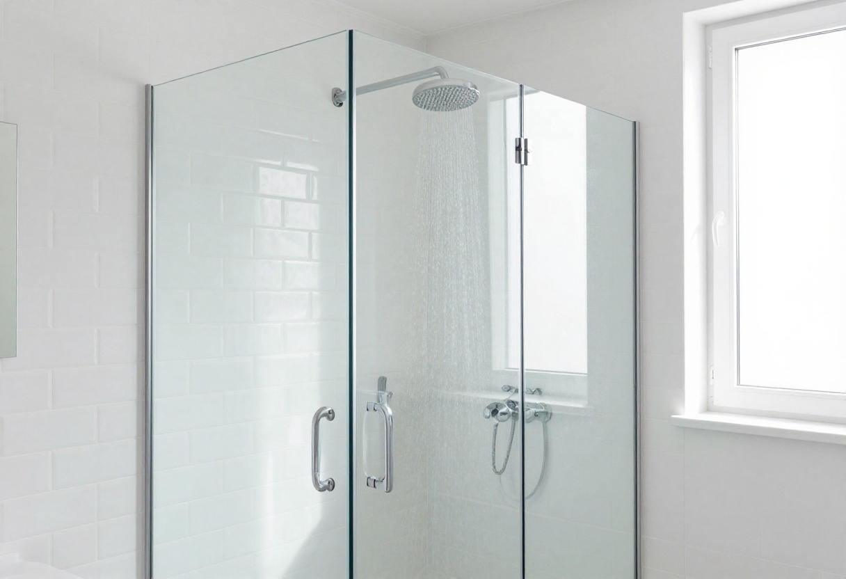 Modern bathroom with frameless glass shower partition