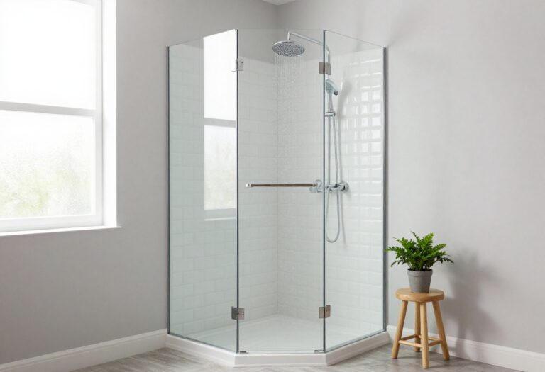 Elegant small bathroom shower with glass panel and rainfall showerhead