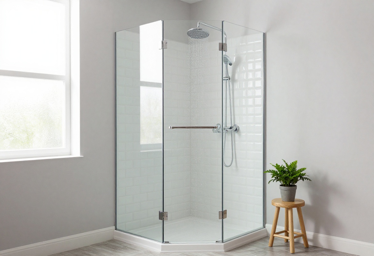 Elegant small bathroom shower with glass panel and rainfall showerhead